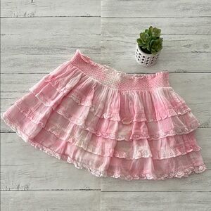 Love Shack Fancy KIDS Pink Layered Lace Skirt
